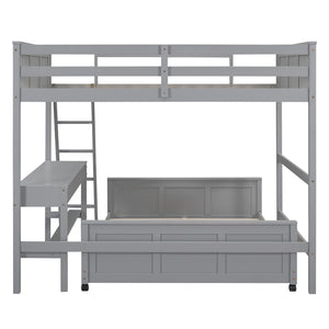 HomeRoots Gray Full-Over-Full Wood Bunk Bed with Integrated Desk, Storage & Stylish Transitional Design 606620