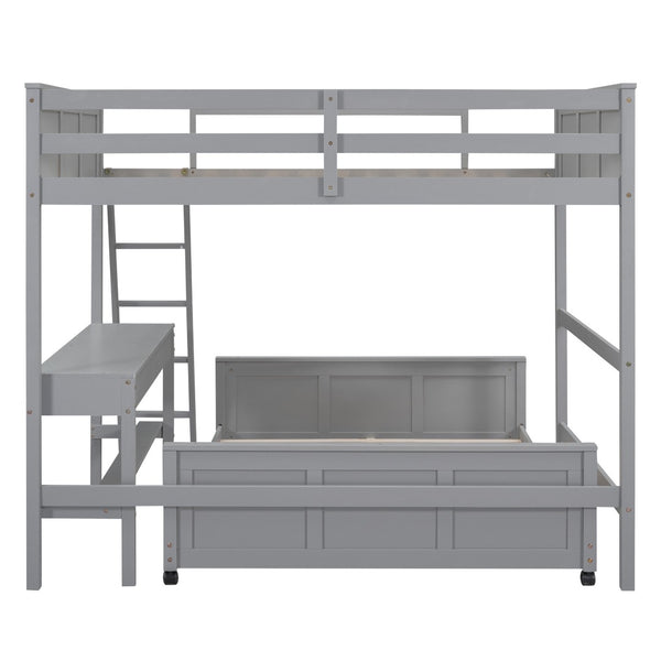 HomeRoots Gray Full-Over-Full Wood Bunk Bed with Integrated Desk, Storage & Stylish Transitional Design 606620
