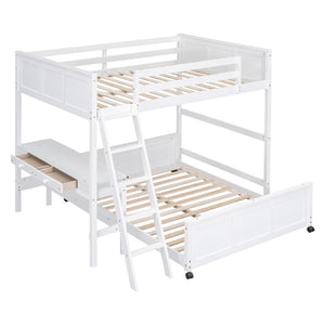 HomeRoots White Full Over Full Bunk Bed with Integrated Desk, Storage Drawers, and Safety Features for Kids 606621