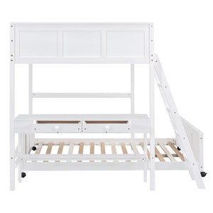 HomeRoots White Full Over Full Bunk Bed with Integrated Desk, Storage Drawers, and Safety Features for Kids 606621