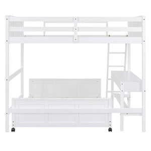 HomeRoots White Full Over Full Bunk Bed with Integrated Desk, Storage Drawers, and Safety Features for Kids 606621