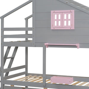 HomeRoots Gray Twin Over Twin Solid Wood Bunk Bed with Storage Drawers - Stylish, Safe, and Space-Saving Solution 606624