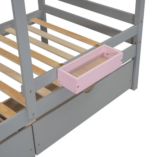 HomeRoots Gray Twin Over Twin Solid Wood Bunk Bed with Storage Drawers - Stylish, Safe, and Space-Saving Solution 606624