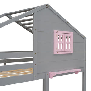 HomeRoots Gray Twin Over Twin Solid Wood Bunk Bed with Storage Drawers - Stylish, Safe, and Space-Saving Solution 606624