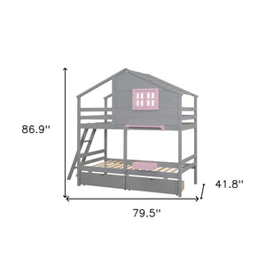 HomeRoots Gray Twin Over Twin Solid Wood Bunk Bed with Storage Drawers - Stylish, Safe, and Space-Saving Solution 606624