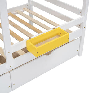 HomeRoots White Twin Over Twin Solid Wood Bunk Bed with Drawers - Stylish Space-Saving Solution for Kids! 606625