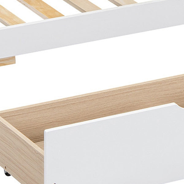 HomeRoots White Twin Over Twin Solid Wood Bunk Bed with Drawers - Stylish Space-Saving Solution for Kids! 606625