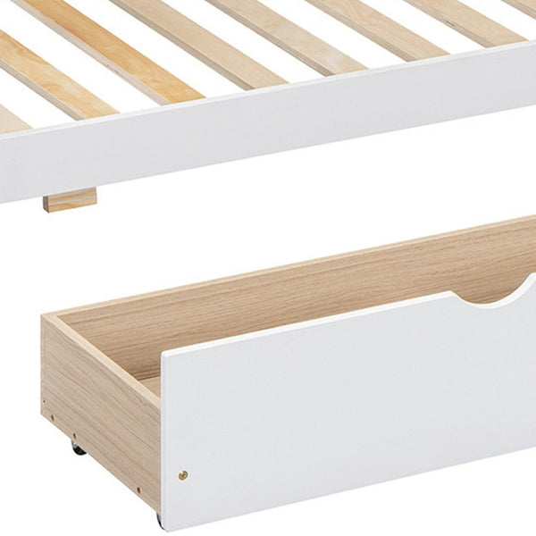HomeRoots White Twin Over Twin Solid Wood Bunk Bed with Drawers - Stylish Space-Saving Solution for Kids! 606625