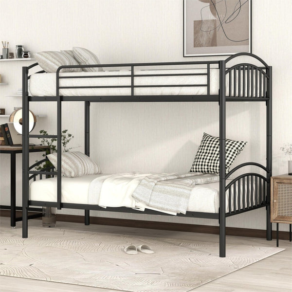 HomeRoots Black Twin Over Twin Metal Bunk Bed – Space-Saving Design, Safety Features & Versatile Use for Kids! 606626