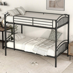 HomeRoots Black Twin Over Twin Metal Bunk Bed – Space-Saving Design, Safety Features & Versatile Use for Kids! 606626