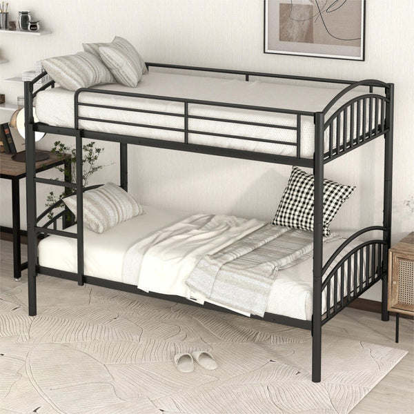 HomeRoots Black Twin Over Twin Metal Bunk Bed – Space-Saving Design, Safety Features & Versatile Use for Kids! 606626