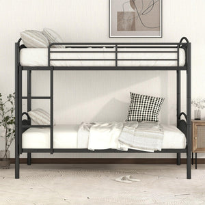 HomeRoots Black Twin Over Twin Metal Bunk Bed – Space-Saving Design, Safety Features & Versatile Use for Kids! 606626