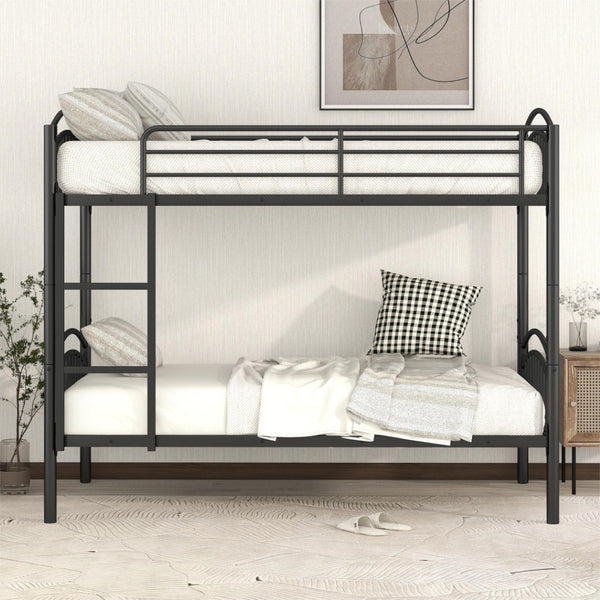 HomeRoots Black Twin Over Twin Metal Bunk Bed – Space-Saving Design, Safety Features & Versatile Use for Kids! 606626