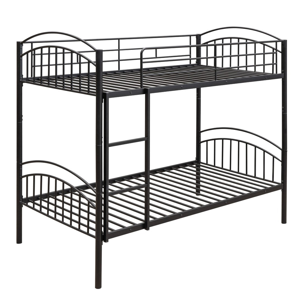 HomeRoots Black Twin Over Twin Metal Bunk Bed – Space-Saving Design, Safety Features & Versatile Use for Kids! 606626