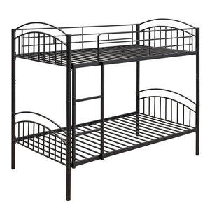 HomeRoots Black Twin Over Twin Metal Bunk Bed – Space-Saving Design, Safety Features & Versatile Use for Kids! 606626