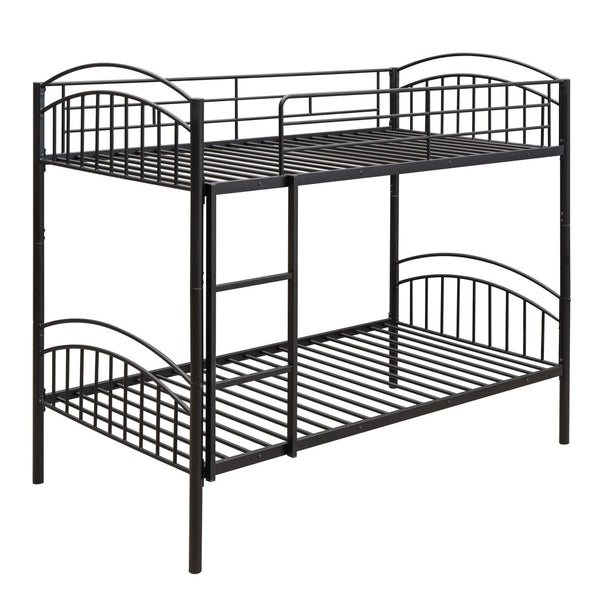 HomeRoots Black Twin Over Twin Metal Bunk Bed – Space-Saving Design, Safety Features & Versatile Use for Kids! 606626