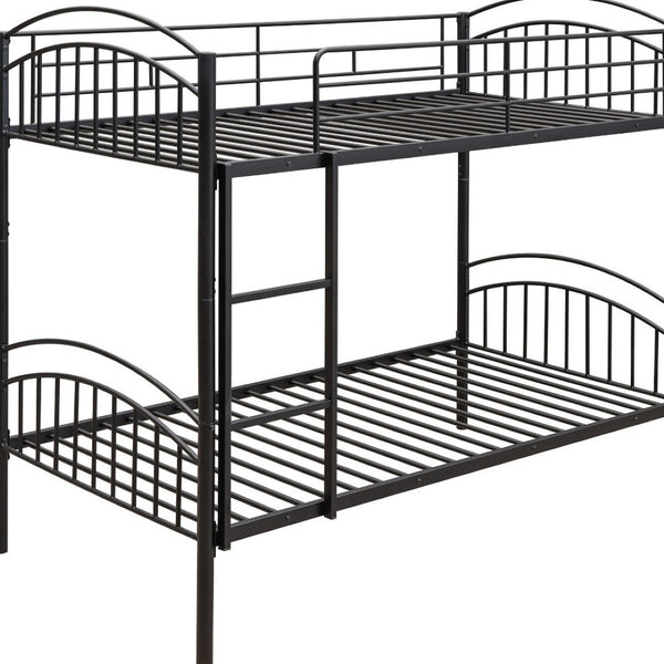 HomeRoots Black Twin Over Twin Metal Bunk Bed – Space-Saving Design, Safety Features & Versatile Use for Kids! 606626