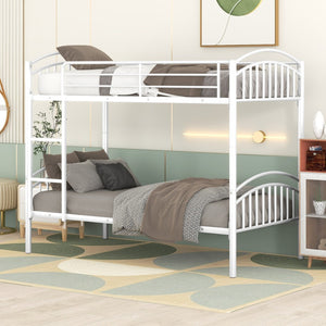 HomeRoots White Twin Over Twin Metal Bunk Bed - Stylish Space-Saving Design with Safety Features for Kids' Rooms 606627