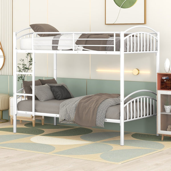 HomeRoots White Twin Over Twin Metal Bunk Bed - Stylish Space-Saving Design with Safety Features for Kids' Rooms 606627