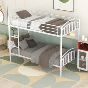 HomeRoots White Twin Over Twin Metal Bunk Bed - Stylish Space-Saving Design with Safety Features for Kids' Rooms 606627