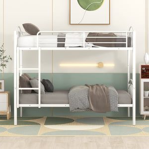 HomeRoots White Twin Over Twin Metal Bunk Bed - Stylish Space-Saving Design with Safety Features for Kids' Rooms 606627