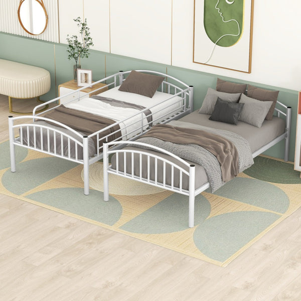 HomeRoots White Twin Over Twin Metal Bunk Bed - Stylish Space-Saving Design with Safety Features for Kids' Rooms 606627