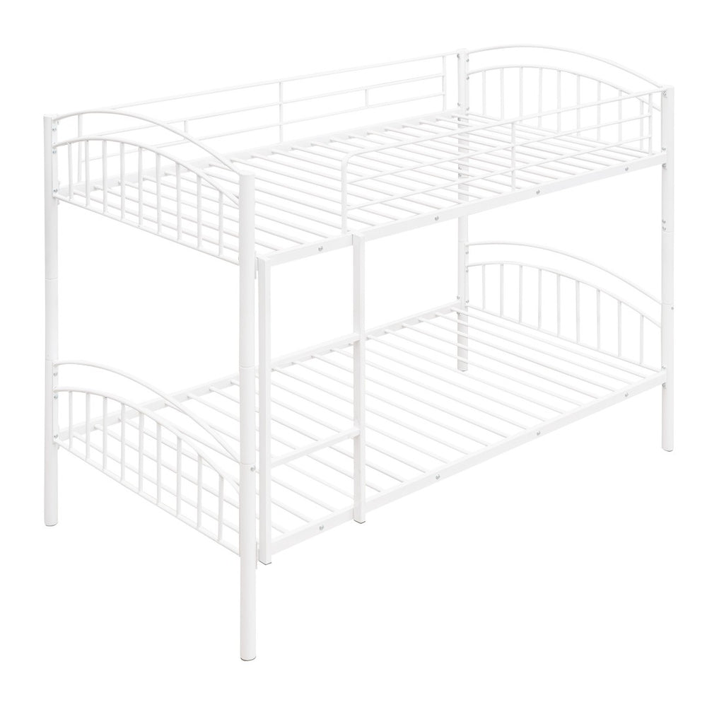 HomeRoots White Twin Over Twin Metal Bunk Bed - Stylish Space-Saving Design with Safety Features for Kids' Rooms 606627