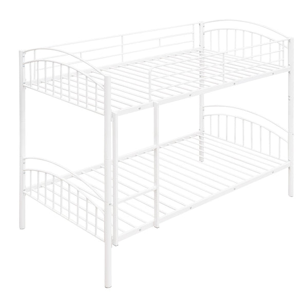 HomeRoots White Twin Over Twin Metal Bunk Bed - Stylish Space-Saving Design with Safety Features for Kids' Rooms 606627