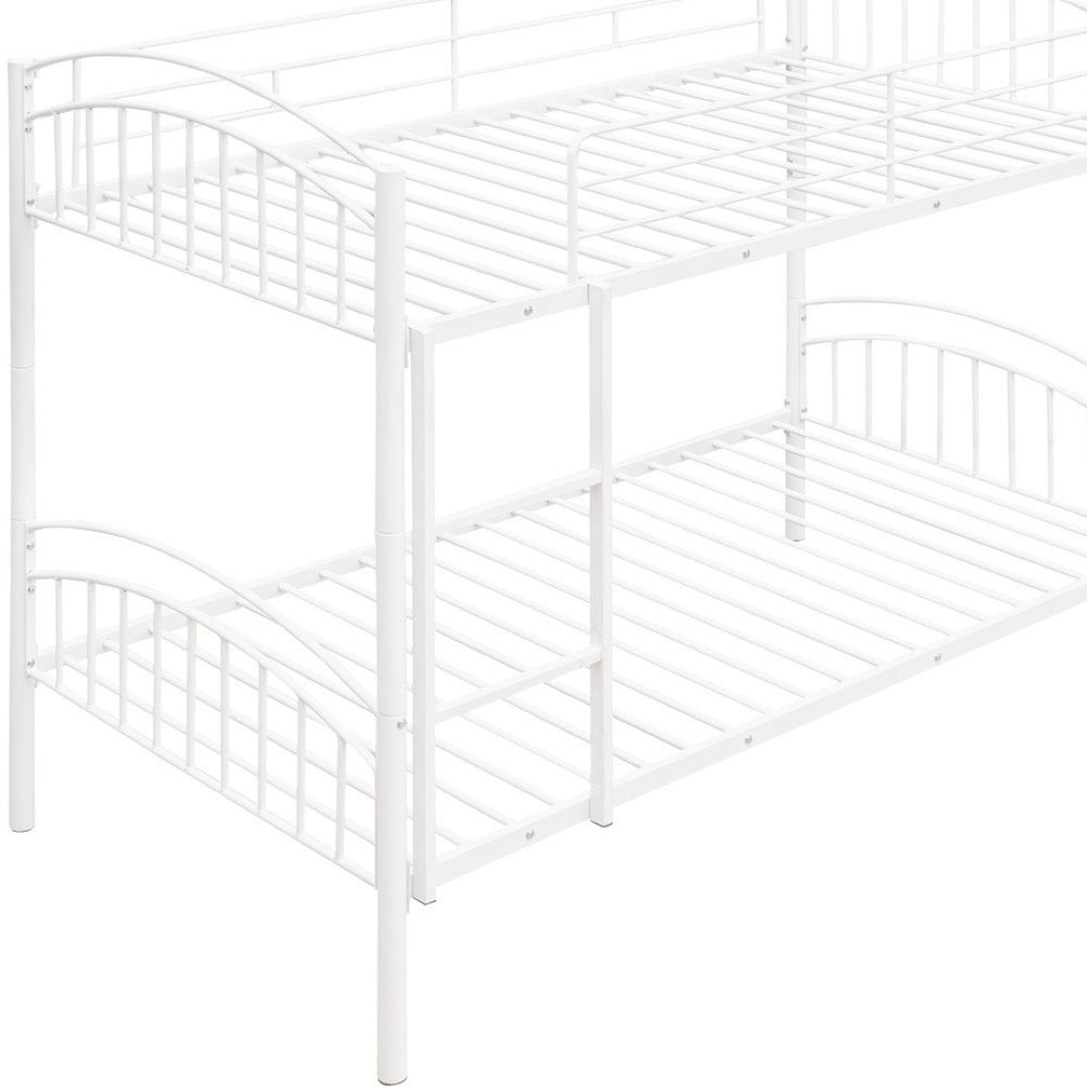 HomeRoots White Twin Over Twin Metal Bunk Bed - Stylish Space-Saving Design with Safety Features for Kids' Rooms 606627
