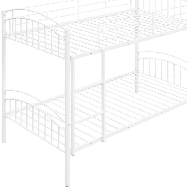 HomeRoots White Twin Over Twin Metal Bunk Bed - Stylish Space-Saving Design with Safety Features for Kids' Rooms 606627