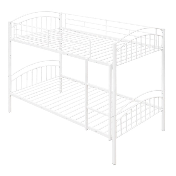 HomeRoots White Twin Over Twin Metal Bunk Bed - Stylish Space-Saving Design with Safety Features for Kids' Rooms 606627
