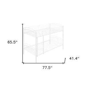 HomeRoots White Twin Over Twin Metal Bunk Bed - Stylish Space-Saving Design with Safety Features for Kids' Rooms 606627