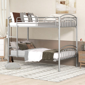 HomeRoots Silver Stylish Twin Over Twin Metal Bunk Bed - Space-Saving Design with Safety Features & Versatility 606628