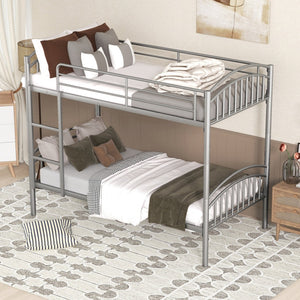 HomeRoots Silver Stylish Twin Over Twin Metal Bunk Bed - Space-Saving Design with Safety Features & Versatility 606628