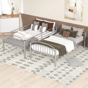 HomeRoots Silver Stylish Twin Over Twin Metal Bunk Bed - Space-Saving Design with Safety Features & Versatility 606628