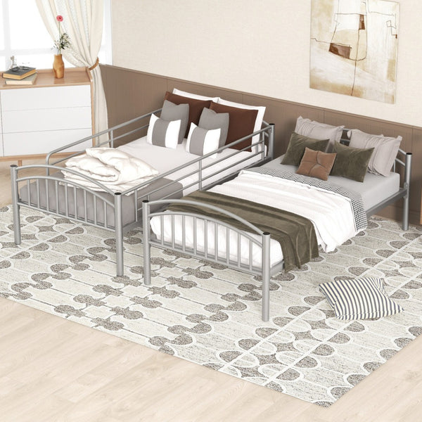 HomeRoots Silver Stylish Twin Over Twin Metal Bunk Bed - Space-Saving Design with Safety Features & Versatility 606628