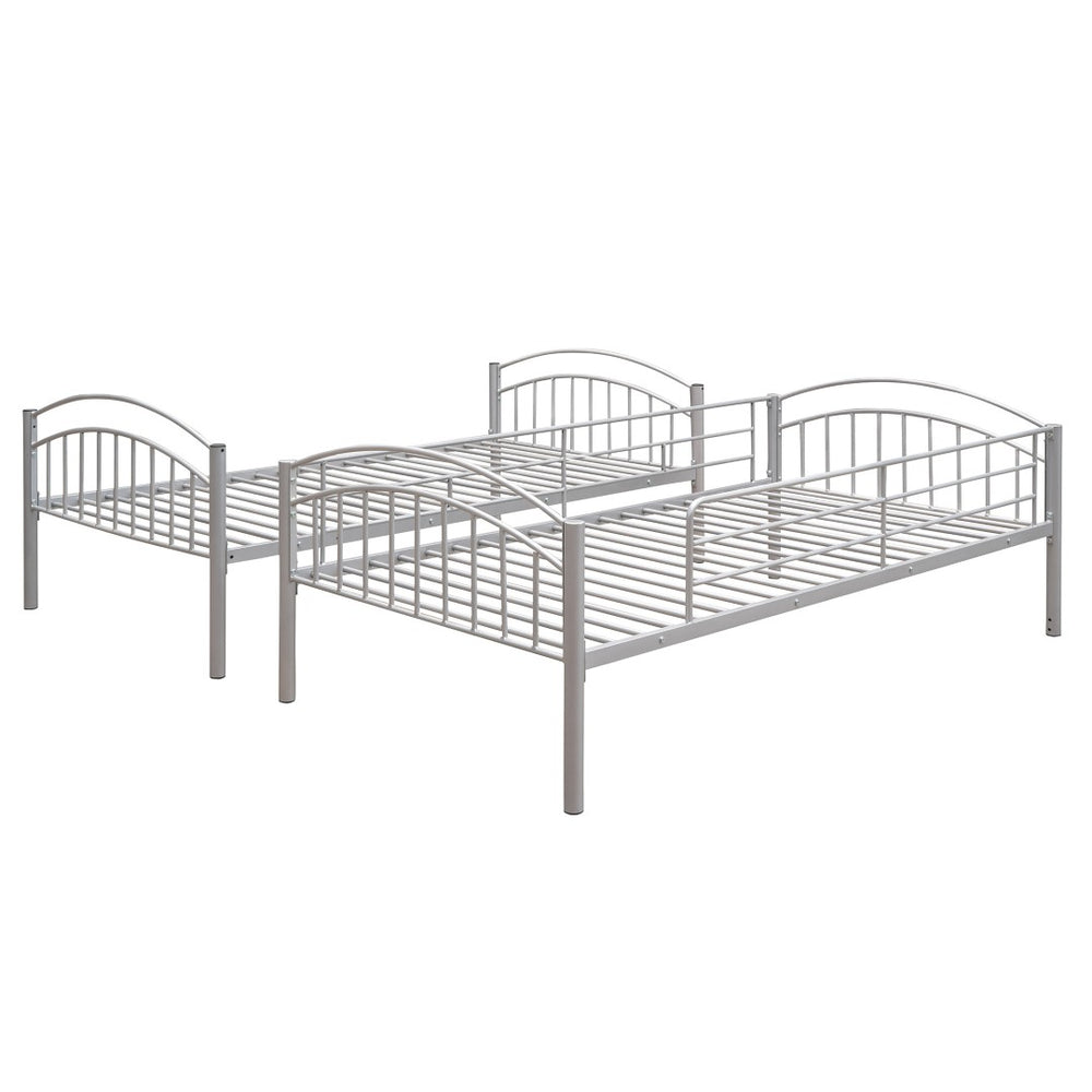 HomeRoots Silver Stylish Twin Over Twin Metal Bunk Bed - Space-Saving Design with Safety Features & Versatility 606628
