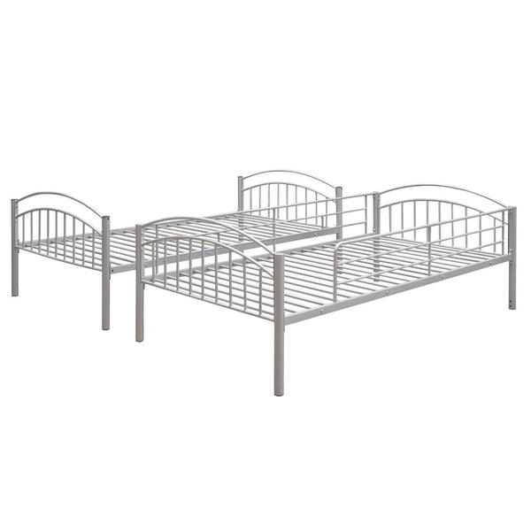 HomeRoots Silver Stylish Twin Over Twin Metal Bunk Bed - Space-Saving Design with Safety Features & Versatility 606628