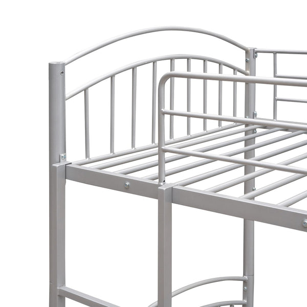 HomeRoots Silver Stylish Twin Over Twin Metal Bunk Bed - Space-Saving Design with Safety Features & Versatility 606628