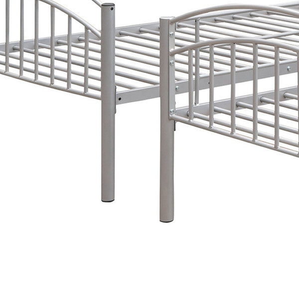 HomeRoots Silver Stylish Twin Over Twin Metal Bunk Bed - Space-Saving Design with Safety Features & Versatility 606628