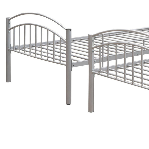 HomeRoots Silver Stylish Twin Over Twin Metal Bunk Bed - Space-Saving Design with Safety Features & Versatility 606628