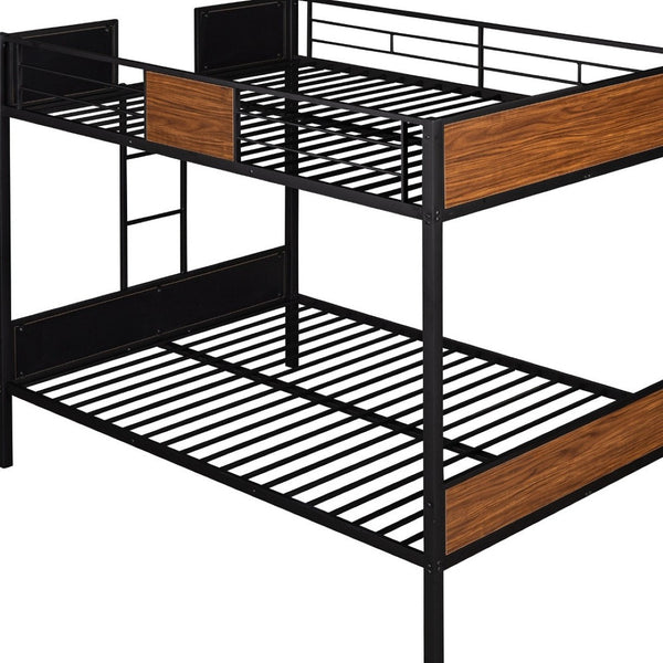 HomeRoots Black Full Over Full Metal Bunk Bed - Stylish Space-Saving Design with Safety Features & Stability 606629