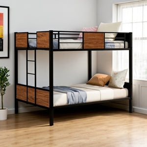 HomeRoots Black Full Over Full Metal Bunk Bed - Stylish Space-Saving Design with Safety Features & Stability 606629