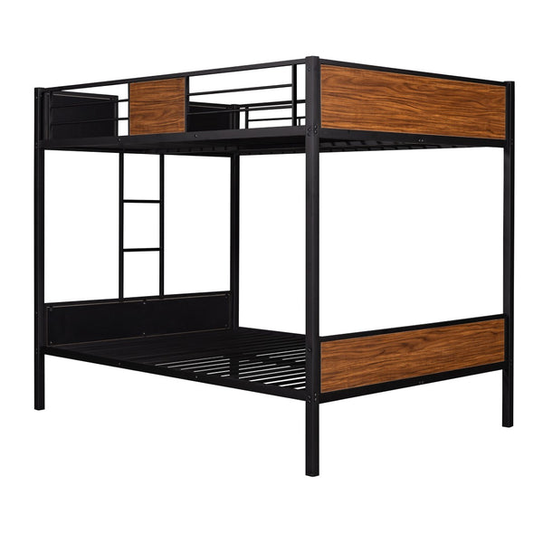 HomeRoots Black Full Over Full Metal Bunk Bed - Stylish Space-Saving Design with Safety Features & Stability 606629