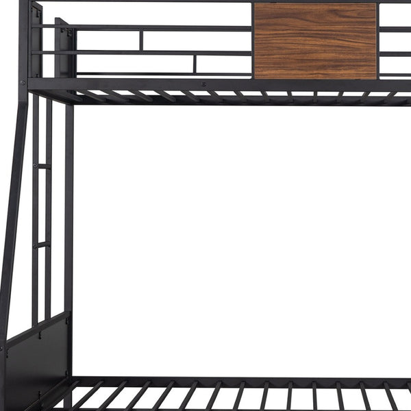 HomeRoots Walnut Twin Over Twin Metal Bunk Bed - Stylish, Space-Saving Design with Safety Features for Kids 606630