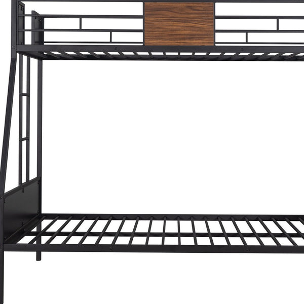 HomeRoots Walnut Twin Over Twin Metal Bunk Bed - Stylish, Space-Saving Design with Safety Features for Kids 606630
