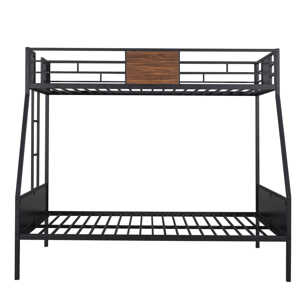 HomeRoots Walnut Twin Over Twin Metal Bunk Bed - Stylish, Space-Saving Design with Safety Features for Kids 606630