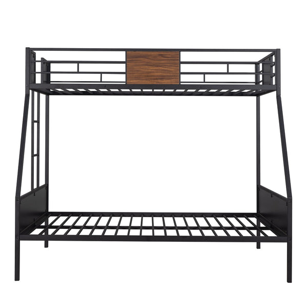 HomeRoots Walnut Twin Over Twin Metal Bunk Bed - Stylish, Space-Saving Design with Safety Features for Kids 606630