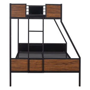 HomeRoots Walnut Twin Over Twin Metal Bunk Bed - Stylish, Space-Saving Design with Safety Features for Kids 606630
