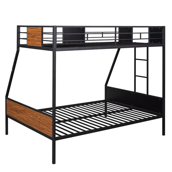 HomeRoots Walnut Twin Over Twin Metal Bunk Bed - Stylish, Space-Saving Design with Safety Features for Kids 606630